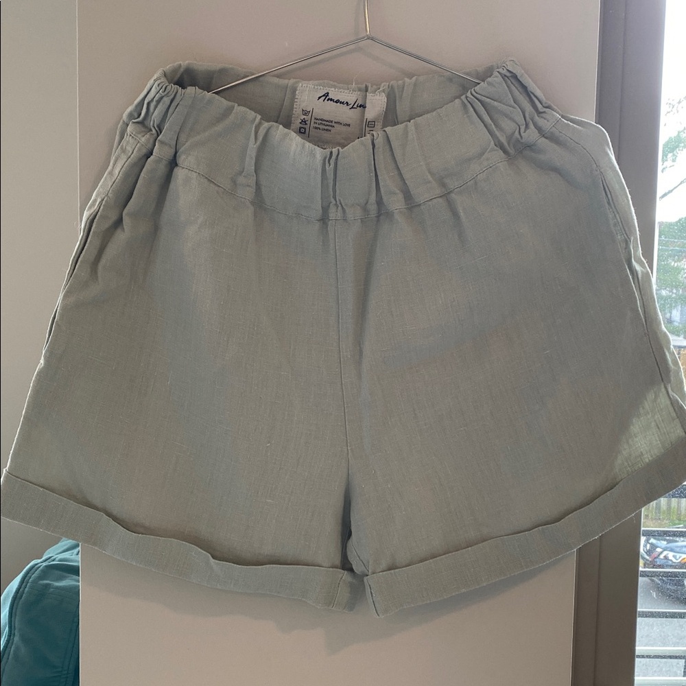 AmourLinen Mia linen shorts in Sage Green